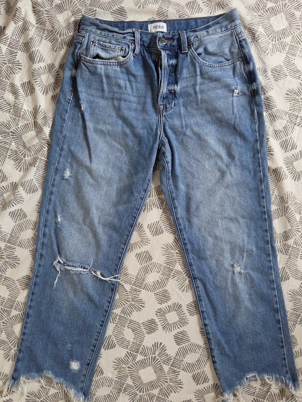 pistola CHARLIE High Rise Button Front distressed straight-leg Crop  jeans